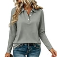 thumbnail image 3 of Josdec Long Sleeve Tops for Women Collared Partial Button Solid‑Color Loose Fit Shirts for Golf Sports Office Holiday S‑2XL, 3 of 9