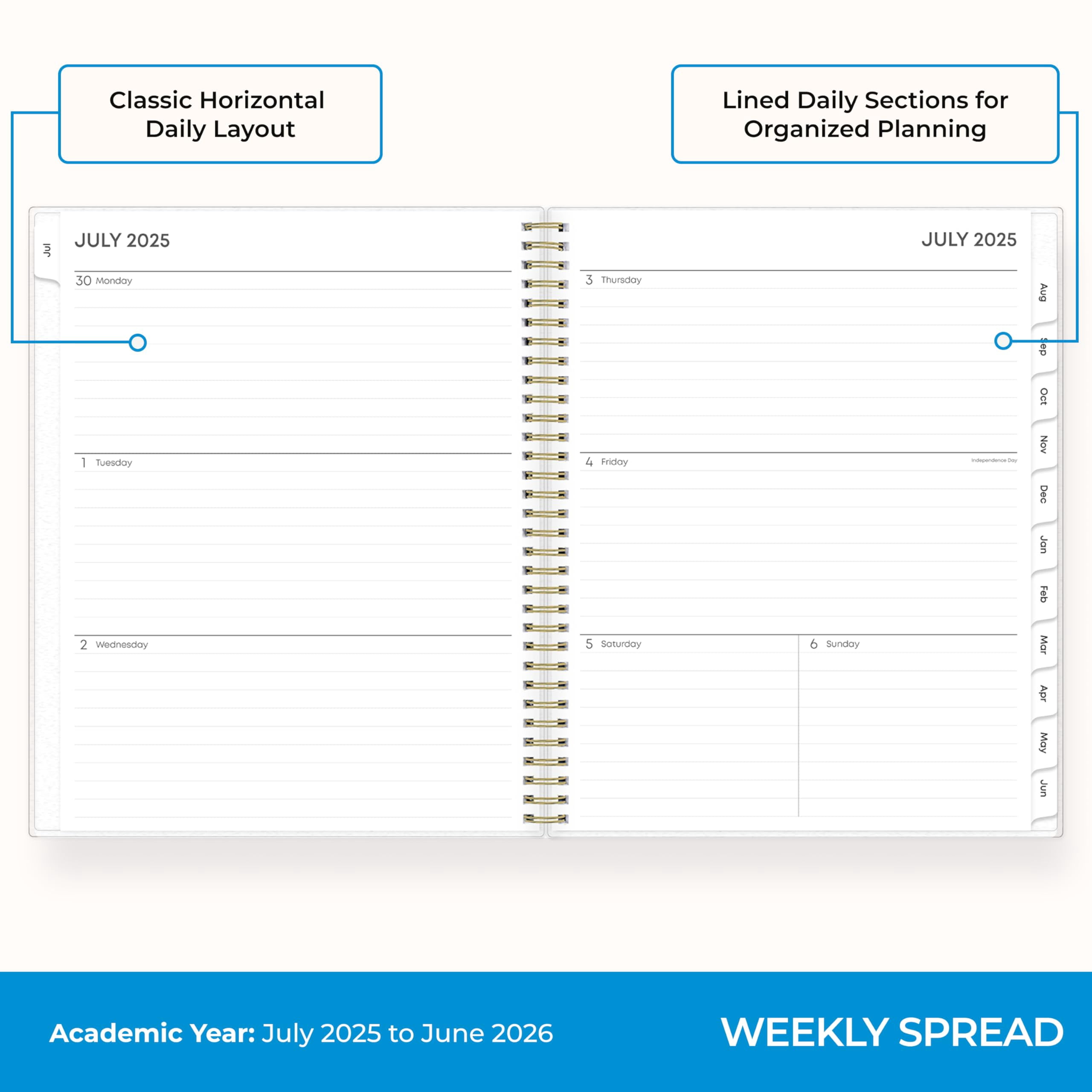 Blue Sky 2025-2026 Weekly and Monthly Academic Year Planner Calendar, July 2025 - June 2026, 8.5" x 11", Wirebound, Laminated Tabs, Storage Pocket, Gemma