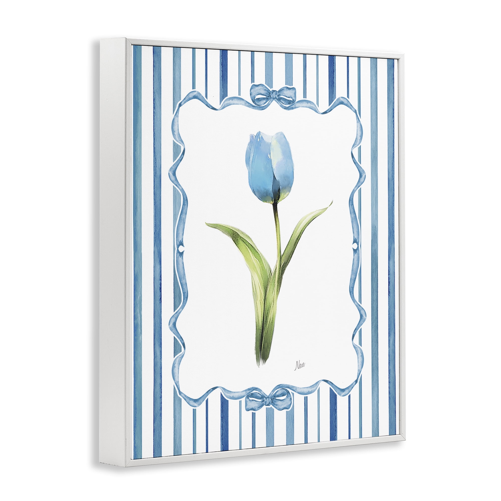 Stupell Industries Single Blue Tulip Stripes White Framed Giclee Art, design by Nan