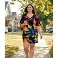 thumbnail image 6 of CASSIE LIZ Plus Size Summer 2 Piece Sets 3X Fashion Rainbow Tie Dye V Neck Short Sleeve Top and Drawstring Shorts Set Casual Lounge Workout Daily Vacation Outfit with Pockets 3XL 22W 24W, 6 of 9