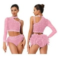 thumbnail image 5 of iiniim Women's Lyrical Jazz Dance Outfits One Shoulder Crop Top with Feather Briefs Skirt Dancewear Pink S, 5 of 7