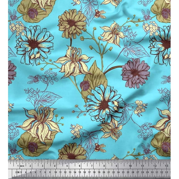 Soimoi Cotton Duck Fabric Leaves & Aster Floral Printed Craft Fabric by the Yard 42 Inch Wide