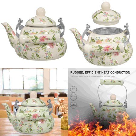 DUFDERIA Great Vintage Style 1.5 Litre Retro Enamel Kettle - Timeless Classic Cooktop Accessory for Tea Enthusiasts and Vintage Lovers - Perfect for Making Milk Tea and Coffee with Leak N