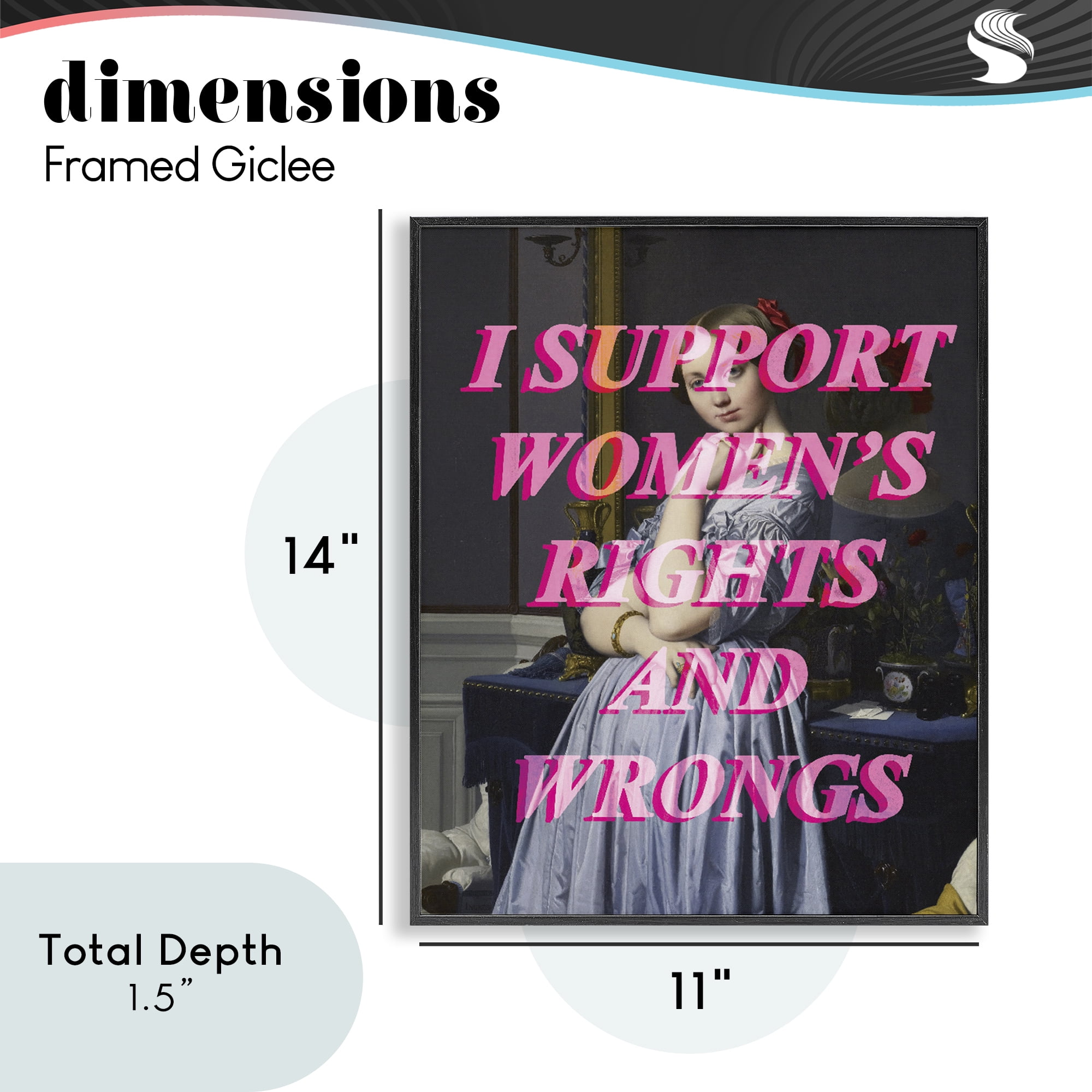 I Support Women's Rights & Wrongs Black Framed Giclee Art, design by Lil' Rue
