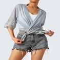 thumbnail image 4 of Women Open Front Shrug Ladies Short Sleeve Solid Color Lace Patchwork Sheer Bolero Cover Up, 4 of 7