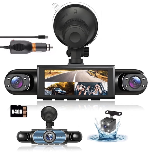 DFITO 4-Channel Dash Cam with 1080P Front, Inside & Rear Cameras, Night Vision, HDR, Loop Recording & 24HR Parking Mode