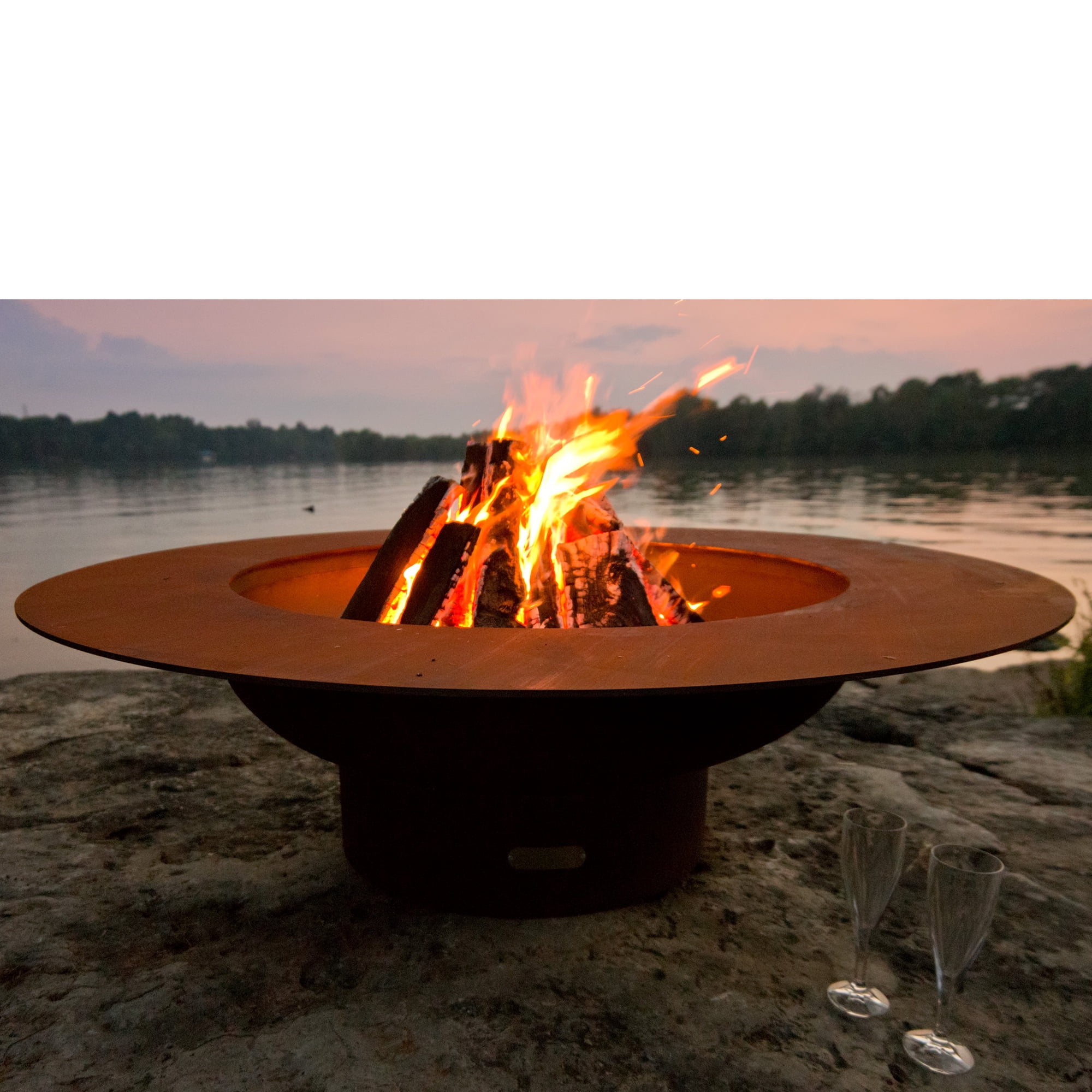 Magnum Natural Gas Fire Pit Bowl Outdoor Patio Furniture Steel Firepit Iron Oxide Finish Includes Brass Burner Match Lit 50lbs Lava Rock Flex Line Kit and Plate