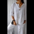 thumbnail image 4 of Camisa de para Mujer, Cuello en V, Botones, Blusa , Mangas 3/4, Informal, Holgada, Estilo Túnica, Camisetas de Verano. M, 4 of 8