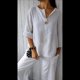 thumbnail image 4 of Camisa de para Mujer, Cuello en V, Botones, Blusa , Mangas 3/4, Informal, Holgada, Estilo Túnica, Camisetas de Verano. L, 4 of 8