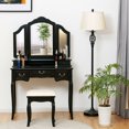thumbnail image 3 of Gymax Tri-Folding Vanity Makeup Dressing Table Set W/Cushioned Stool 5 Drawers Black, 3 of 10