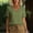 Army Green, variant on Women's V Neck Cuffed Short Sleeve Linen Blouse Midnight Tone Solid Crinkled Relaxed Fit Casual Tee for Summer Daily Vacation Black M