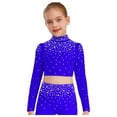 thumbnail image 2 of iixpin Big Girls Hip Hop Streetwear Sparkling Jazz Dance Crop Tops Mock Neck Cheerleading Dancing Clothes Blue 12, 2 of 6