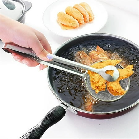 Multi-functional 2-in-1 Stainless Steel Filter Spoon Spider Strainer Ladle with Clip for Fried