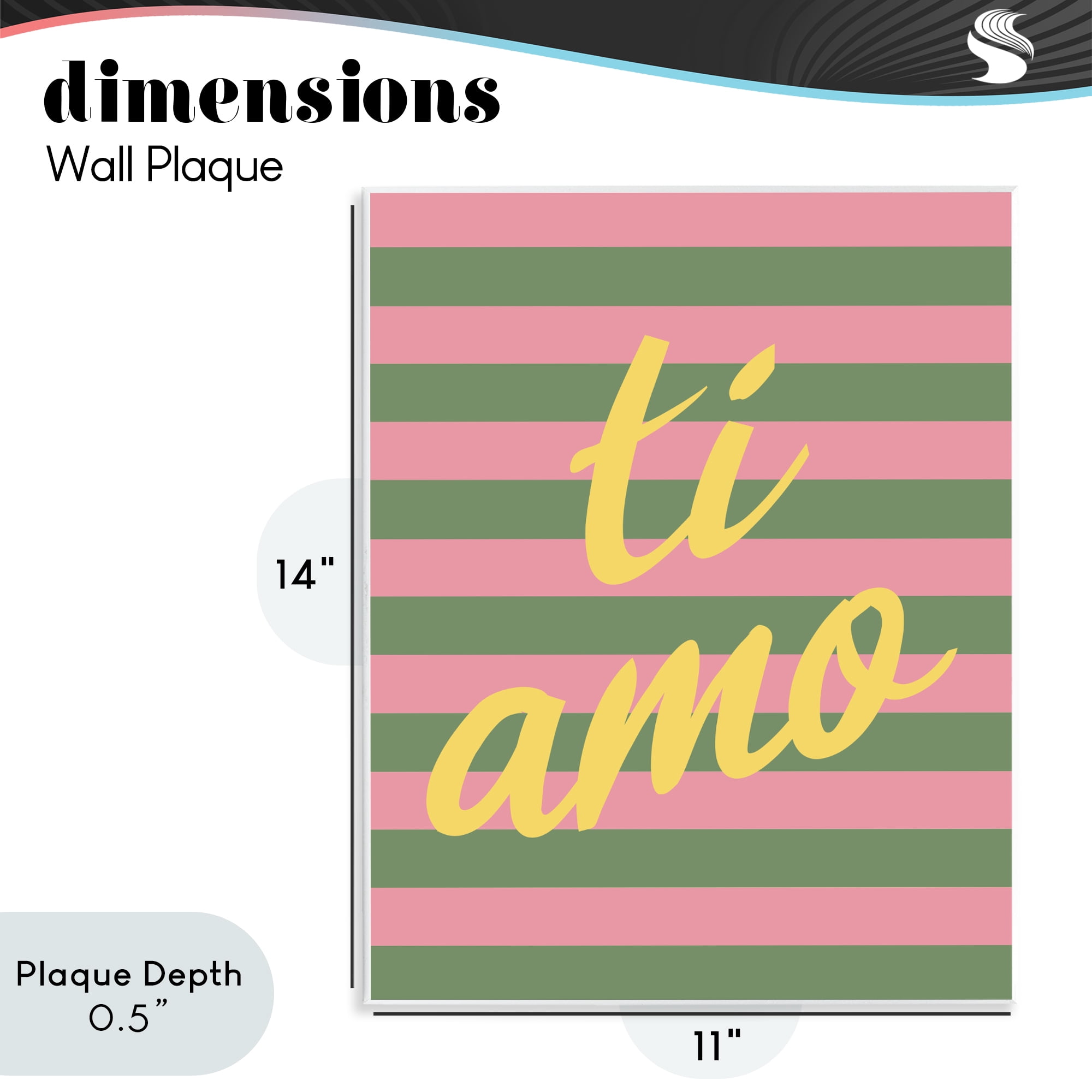 Stupell Industries Ti Amo Pink Green Stripes Wall Plaque Art, design by SD Graphics Studio