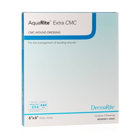 AquaRite Extra CMC Cellulose Gelling Fiber Wound Dressing White 6 x 6" Sterile 40660, 5 Ct