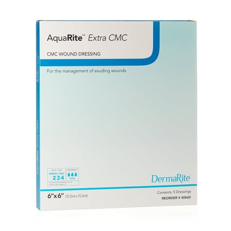 AquaRite Extra CMC Cellulose Gelling Fiber Wound Dressing White 6 x 6" Sterile 40660, 5 Ct