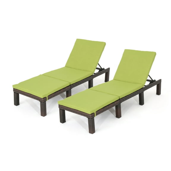Joyce Outdoor Wicker Chaise Lounge, Set of 2, Multibrown and Green