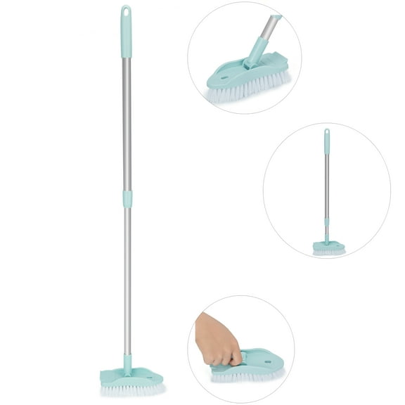 Youloveit Tub And Tile Scrub Brush with Long Handle Shower Brush with Comb, Good for Clean Grout, Bathroom and Kitchen, New Update Swivel Head, Sturdy and Durable