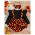 thumbnail image 3 of Franhais Newborn Girl Halloween Outfits, Long Sleeve Printed Patchwork Romper + Bow-Knot Headband, 3 of 9