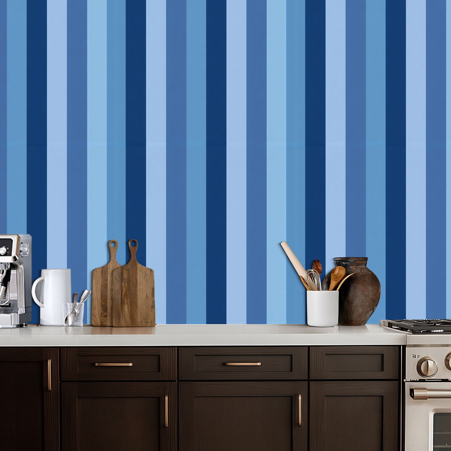 Peel and Stick Wallpaper Blue Stripes Varying Shades Blue Light Blue Wall Mural 17.7in x 9.8ft Self Adhesive Removable Wall Paper Renter Friendly Wallpaper for Nursery Bedroom Cabinets