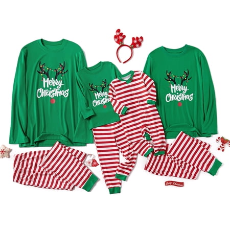PatPat Family Matching Merry Christmas Antler Print Striped Pajamas ...