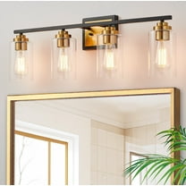 KAWOTI 30 in. 4-Light Black and Brass Vanity Light with Clear Glass Shades