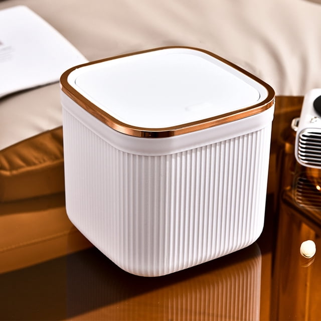 Mini Desktop Trash Can Household Kitchen Desk Tube Covered Sundry Storage Cleaning Cylinder