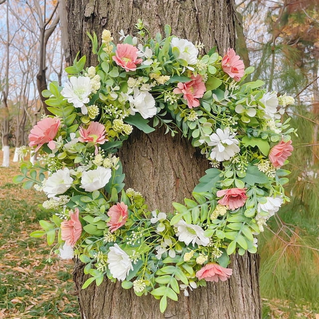 Flores artificiales, flores falsas, flores artificiales, juego de regalo para mujer, puerta de entrada, flores aromáticas, hojas y plantas de dinero, guirnaldas de flores para exterior, decoración de