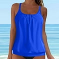 thumbnail image 2 of GEWSEY Tankini Swimsuits for Women Trendy Tank Tops with Black Bottoms 2 Piece Modest Bathing Suits Swimwear Sets Plus Size Blue, XXL, 2 of 6