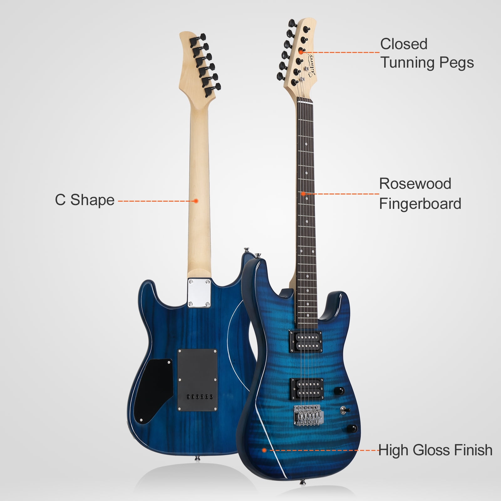 Electric Guitar Kit with 20W AMP Bag Guitar Strap, GST Stylish H-H Pickup Tiger Stripe Blue