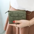 thumbnail image 2 of Monedero pequeño de cuero plegable para mujer, mini monedero con cremallera, bolsillo para identificación, delgado y compacto, color verde, 2 of 5