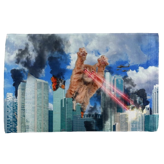 Giant Cat Laser Rampage and Destroy All Over Hand Towel