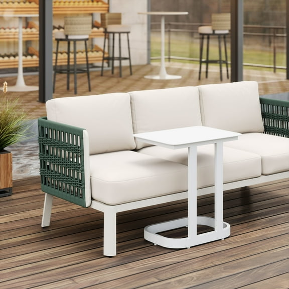 Friss End Table White End Table, Modern Style, Powder Coated Aluminum rectangular shape tabletop, Aluminum, Outdoor Living
