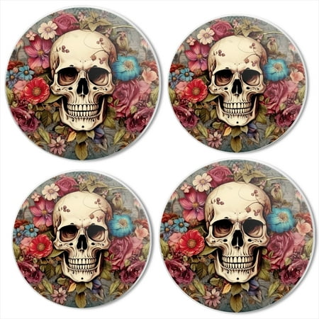 

BaHomeck Electric Stove Burner Covers Set of 4 Round Metal Gas Stove Burner Covers 8 Inch and 10 Inch Kitchen Decor Skull Surrounded By Flowers In The Background Intricate Floral Pattern