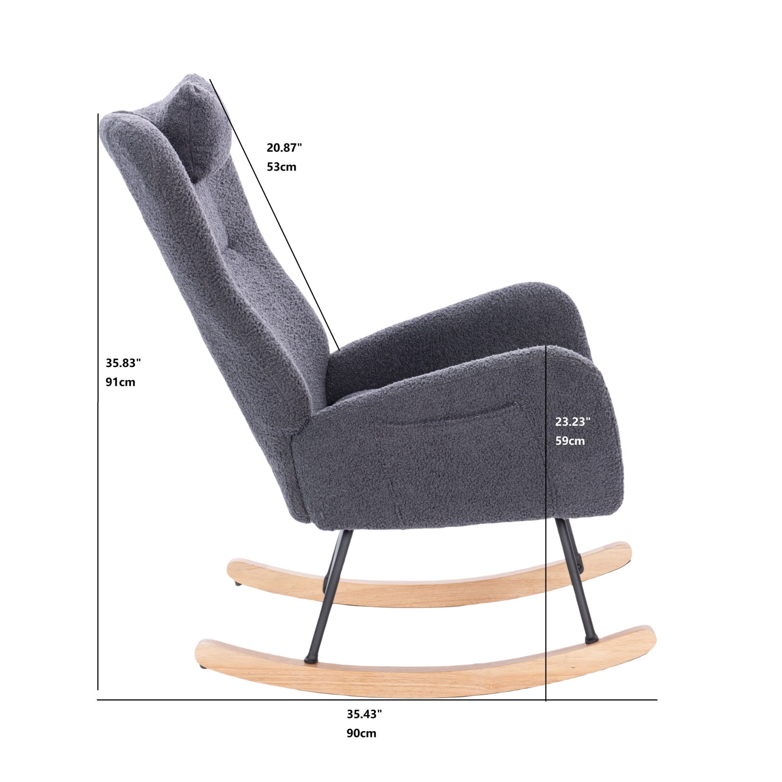 Miekor Furniture Teddy Upholstered Nursery Rocking Chair for Living Room Bedroom(DARK GREY Teddy) 22469