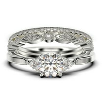 Dazzling Minimalist 2.25 Carat Round Cut, Affordable Diamond Moissanite Engagement Ring, Wedding Ring, Two Matching Band In 10K Solid White Gold, Gift For Her, Promise Ring