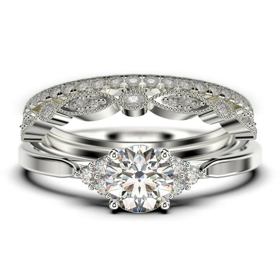 Dazzling Minimalist 2.25 Carat Round Cut, Affordable Diamond Moissanite Engagement Ring, Wedding Ring, Two Matching Band in 10k Solid White Gold, Gift For Her, Promise Ring