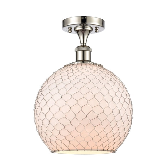 516-1C-PN-G121-10CSN-LED-Innovations Lighting-Large Farmhouse Chicken Wire-3.5W 1 LED Semi-Flush Mount in Industrial Style-10 Inches Wide by 15 Inches