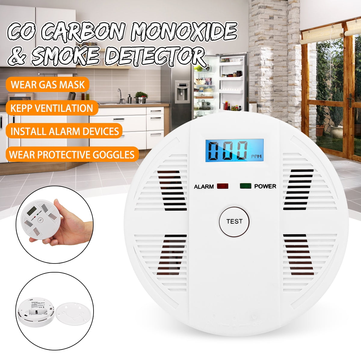 2 in 1 Combination Carbon Monoxide & Smoke Detector Fire Alarm Battery Operated 