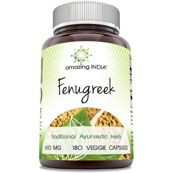 Amazing India Fenugreek Seed 610 Mg 180 Veggie Capsules Supplement | Non-GMO | Gluten Free | Made in USA | Suitable for Vegetarians