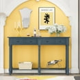thumbnail image 2 of 58" Vintage Console Table, Solid Wood Sofa Table with 2 Storage Drawers and Open Bottom Shelf, Narrow Side Table for Living Room, Kitchen, Hallway, Entryway, Antique Navy, 2 of 9