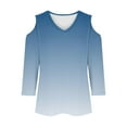 thumbnail image 4 of cfhntfmh 3/4 Sleeve Tops for Women Fashion Cold-Shoulder V Neck Printed T-Shirts Fall Lounge Solid Color Basic Vacation Shirts, 4 of 5