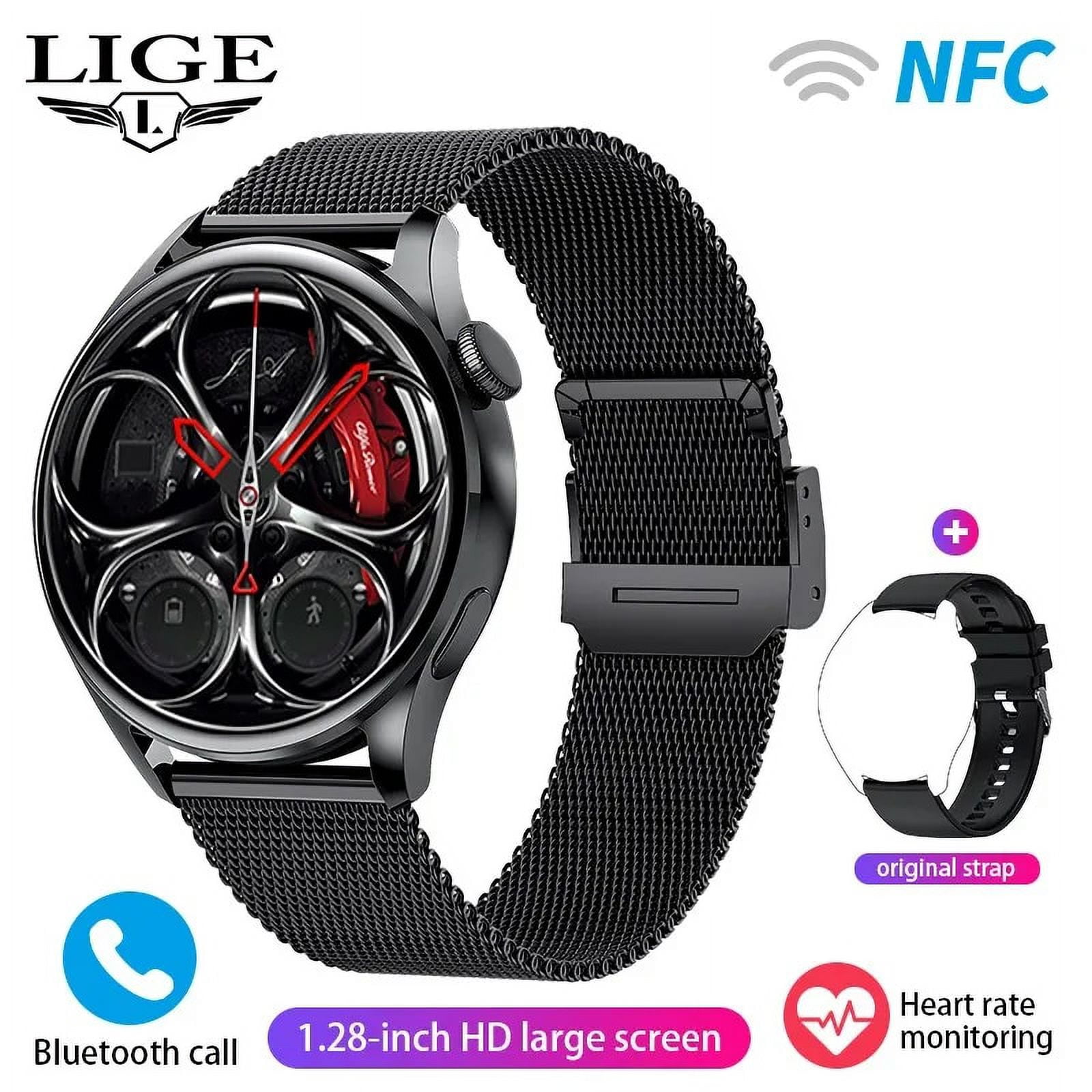 2024 New For Android IOS Smart Watch Men Bluetooth Call Blood Pressure Monitor Watch Sports Bracelet Waterproof Men Smartwatch Mesh Black 4 NFC