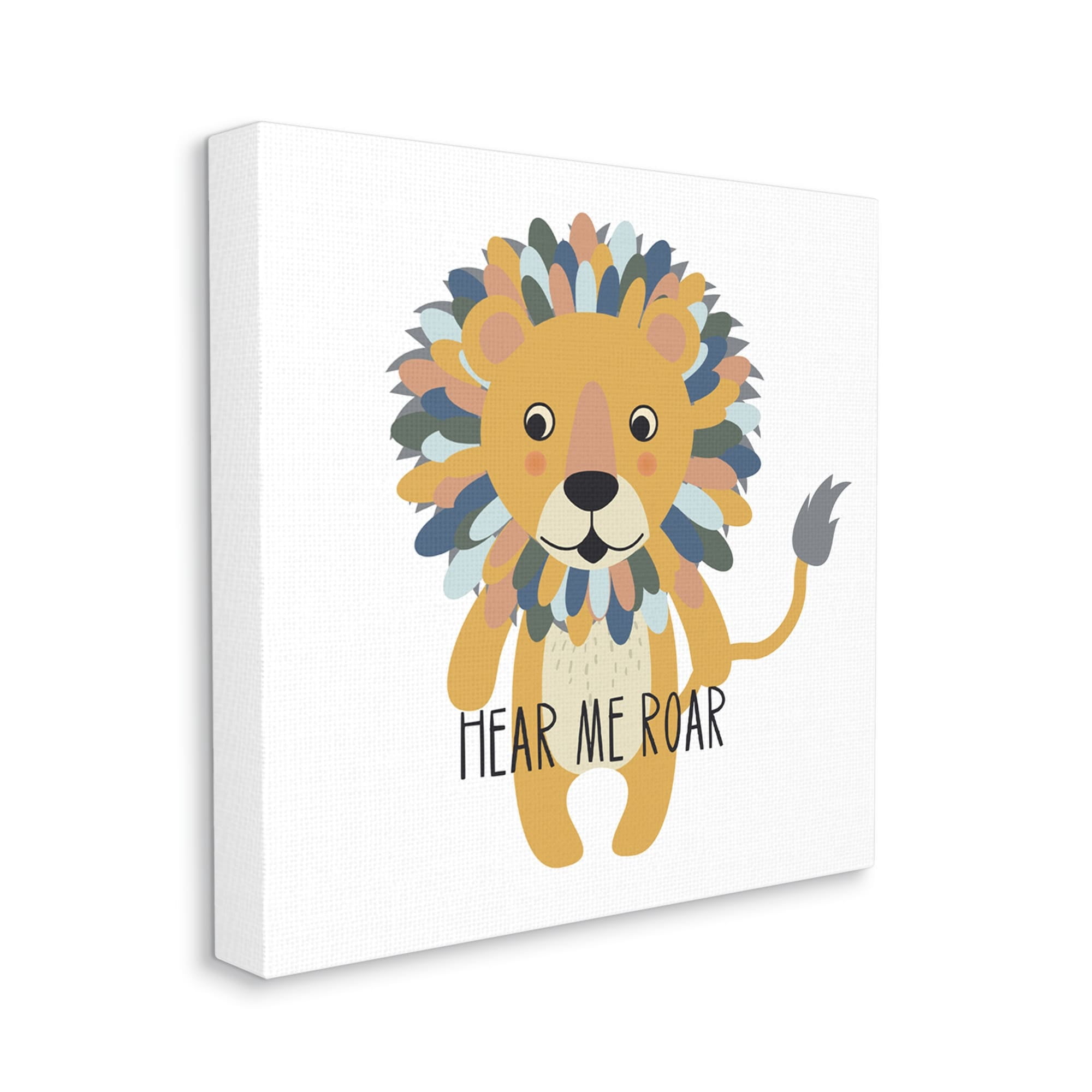 Stupell Industries Hear Me Roar Smiling Lion Fluffy Teal Mane Canvas Wall Art, 24 x 24, Design by Linda Birtel