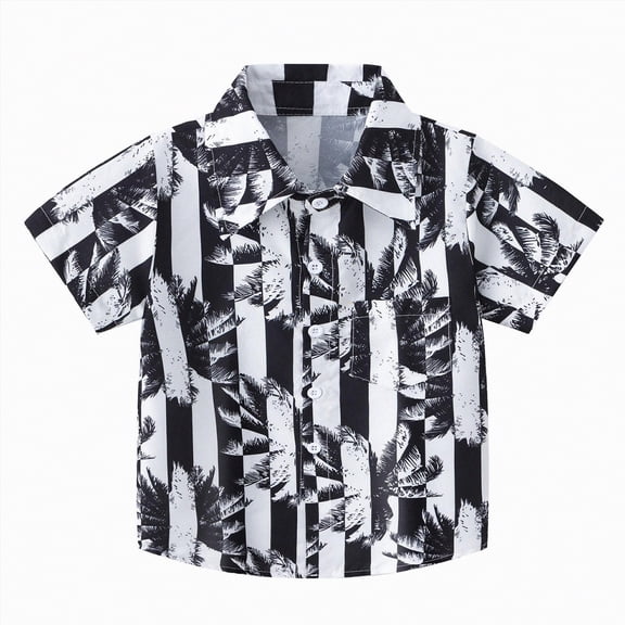 Gubotare Toddler Boy Hawaiian Shirt Shirts for Boys Hawaii Casual Clothes Short Sleeve Floral Button Down T Shirt Beach Shirt Tops 2T 3T (Black,2-3 Years)