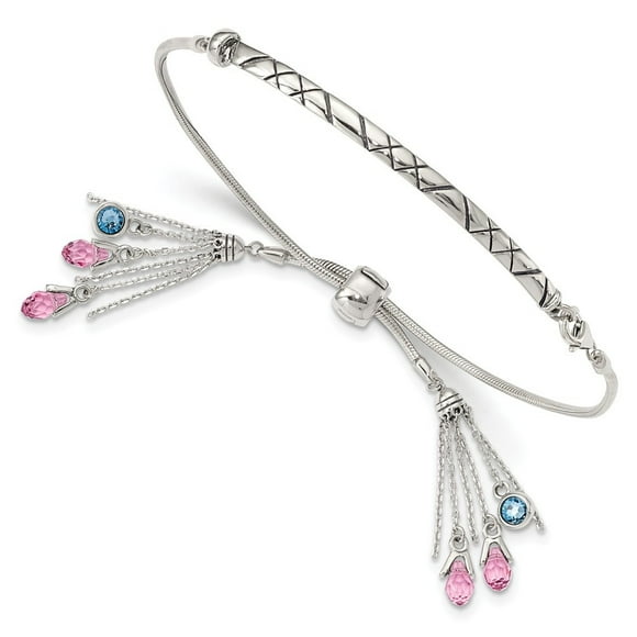 Sterling Silver Swarovski Crystal Briolette Adjustable Bracelet (Weight: 9.5 Grams, Length: Inches)