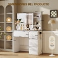 thumbnail image 2 of VERDALAY Tocador con espejo blanco, tocador de maquillaje, tocador con cajones, estantes abiertos, tocador moderno para dormitorio con enchufes, luces LED y brillo ajustable., 2 of 16