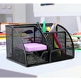 thumbnail image 3 of Organizador de escritorio negro, accesorios de escritorio de suministros de oficina de malla, cuenta con 5 compartimentos + cajón, 8,6 x 5,5 x 5 pulgadas Xemadio HMHZ736, 3 of 6