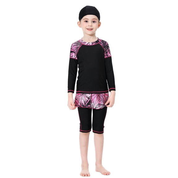 Tween Girls Swimsuit Cartton Cute Full Cover Swimwear for Long Sleeve Swim with Skirt Pants Bathing Suit Swimsuits