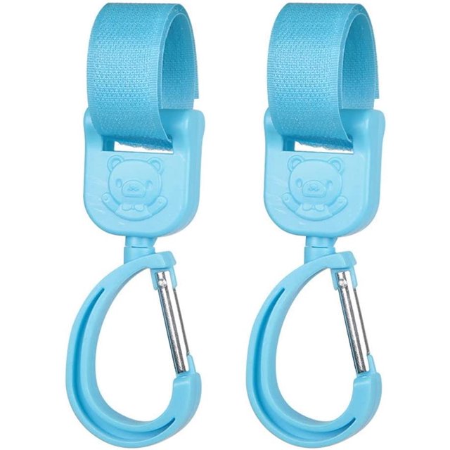 Paquete de 2 ganchos giratorios de 360 grados para cochecito, ganchos antideslizantes resistentes para colgar bolsas de pañales, clips para cochecito (azul) JAMW Sencillez